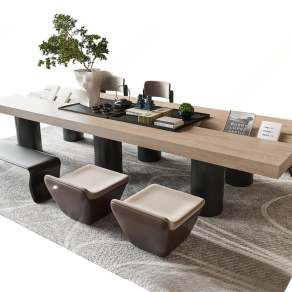 新中式茶桌椅组合3D模型下载